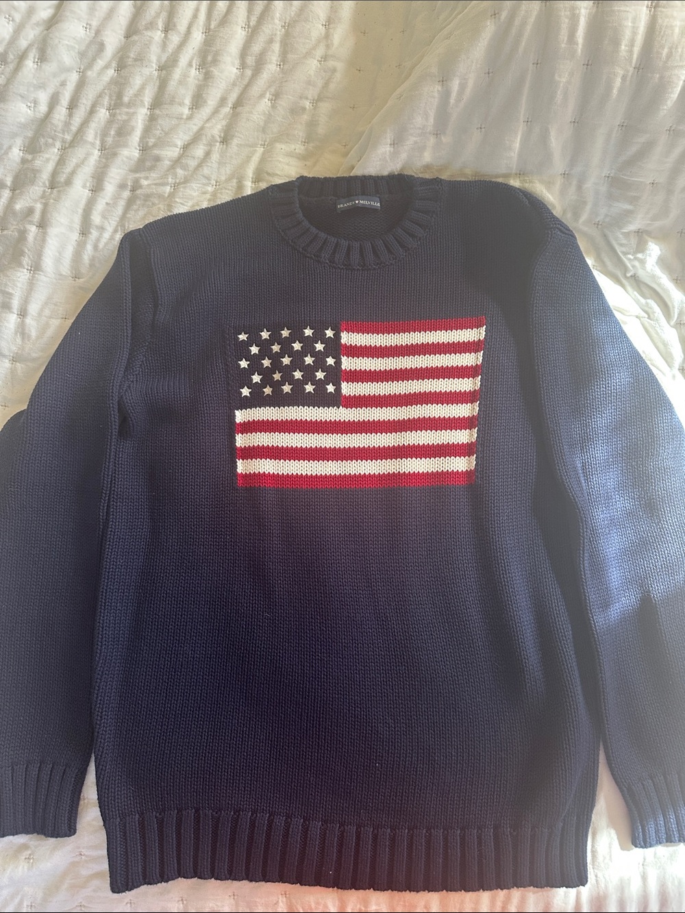 Brandy Melville Navy American Flag Knit Crewneck